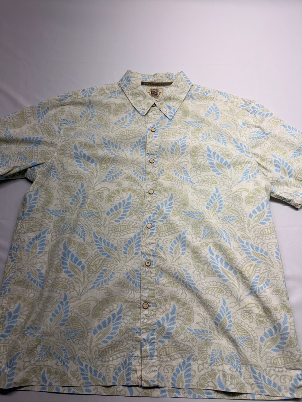 Pusser’s West Indies Tropical Cotton Camp Shirt XL Blue Green Floral